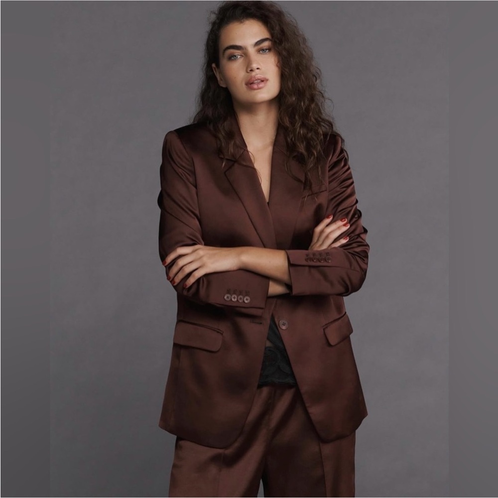 Express Brown Satin One Button Cinched Boyfriend … - image 8